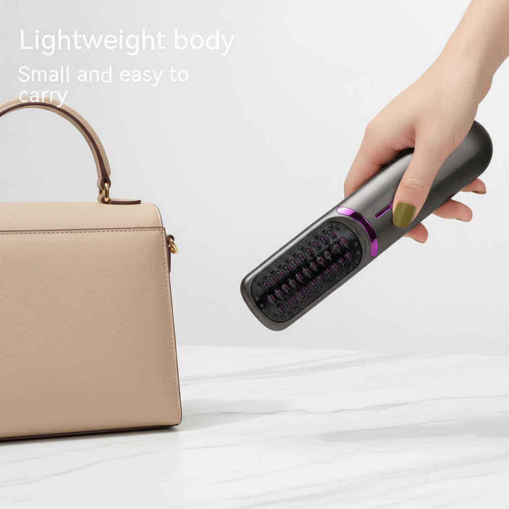 Rechargeable Hair Straightener Brush – Wireless Anti-Frizz Styler