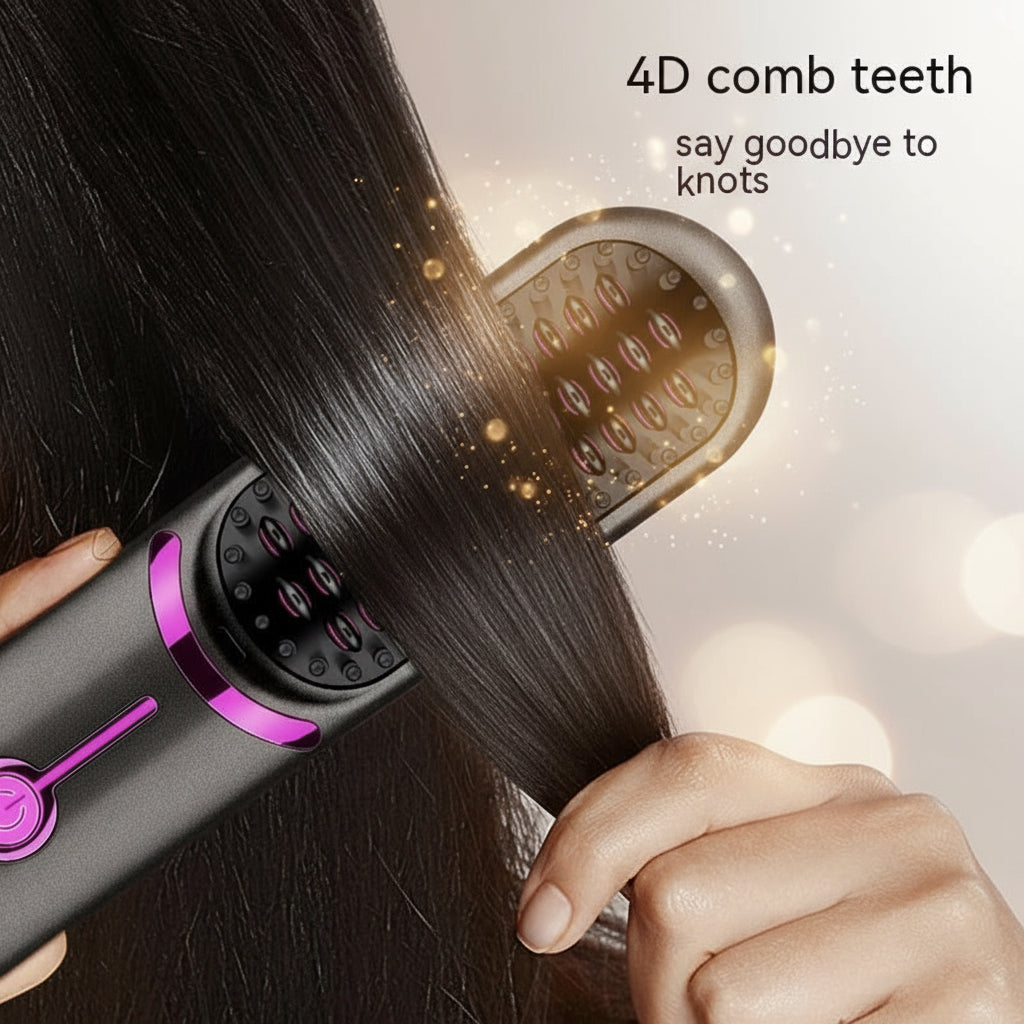 Rechargeable Hair Straightener Brush – Wireless Anti-Frizz Styler