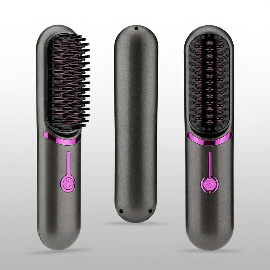Rechargeable Hair Straightener Brush – Wireless Anti-Frizz Styler